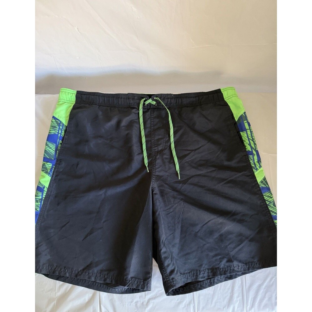 Nike Men’s Board Shorts Swim Trunks Black Neon Green Blue Drawstring 21” Waist